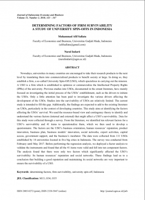 Determining Factors of Firm Survivability: A Study of University Spin-Off in Indonesia